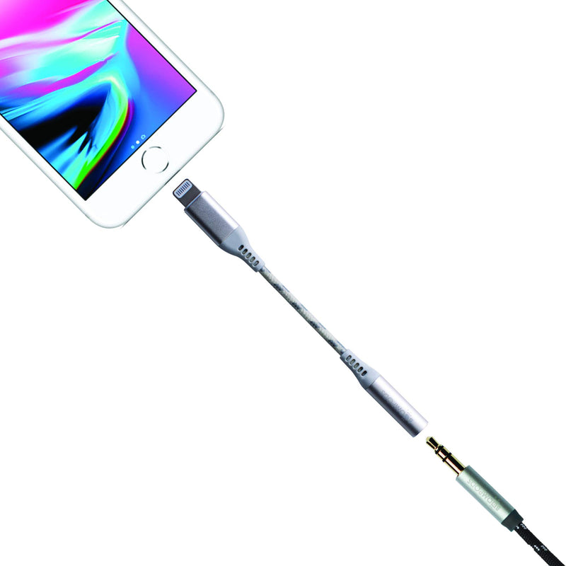 [Australia - AusPower] - BOOMPODS Audioline MFI Certified Connector - 3.5mm AUX Jack Headphone Lightning Audio Adapter Braided Cable Cord Connector for iPhone Headphones Titanium 