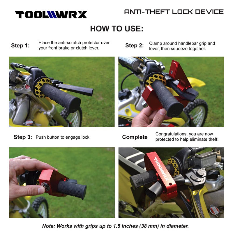 [Australia - AusPower] - ToolWRX Motorcycle Lock – Heavy Duty Anti Theft Grip-Lock – Security for Throttle & Handlebar – Locks Front Brake & Clutch on Dirt Bike Moped Scooter Motorbike & ATV (Includes Lever Protector) 
