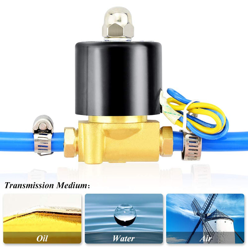 [Australia - AusPower] - TAILONZ PNEUMATIC 1/4 Inch NPT 12V/24V/110V/220V Brass Electric Solenoid Valve 2W025-08 Normally Closed Water, Air, Diesel DC12V 1/4" 