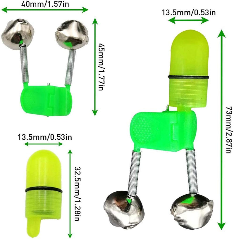 [Australia - AusPower] - GRANDBUY Fishing Bells Clips with LED Light Night Sea Fishing Rod LED Light Clip with Twin Bells Ring Fishing Bite Alarm Indicator On Fishing Rod 20 Pcs Fishing Bells & 20 Pcs Replacement Bulb 