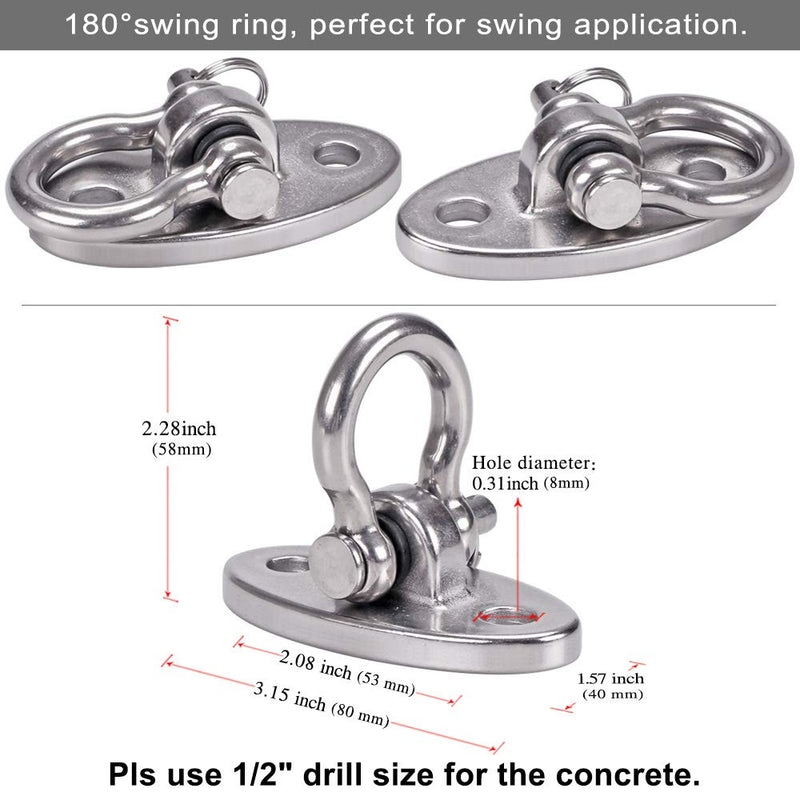 [Australia - AusPower] - BeneLabel Set of 2 Permanent Antirust Stainless Steel 304 Heavy Duty Swing Hangers, 2000LB Capacity, Yoga Hammock Chair Sandbag, Swing Sets, 180° Swing(No Screws) 