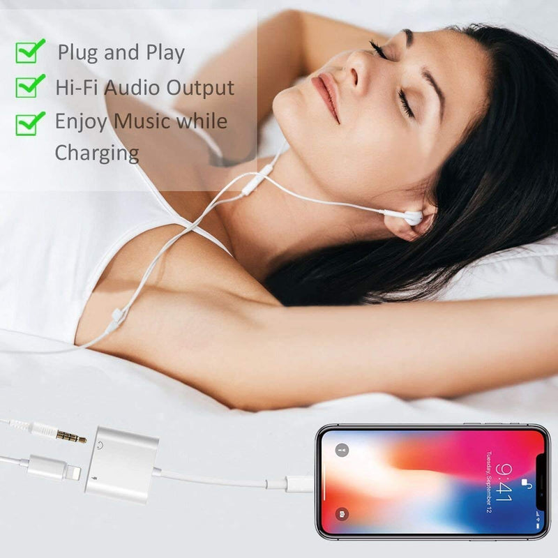 [Australia - AusPower] - [Apple MFi Certified] 2-Pack iPhone Headphone Adapter & Splitter, Assrid 2 in 1 Lightning to 3.5mm Headphone Audio & Charger for iPhone 12/11/SE 2020/XS/XR/X/8 7/iPad/iPod, Support Call+Music Control 