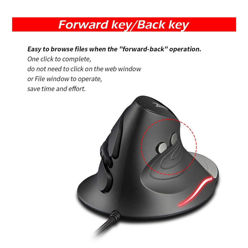 [Australia - AusPower] - Zelotes Vertical Ergonomic Mouse,3200DPI Computer Mouse, 6 Buttons,LED Optical Wired Mouse Corded Mice for Computer, Laptop, PC – Black 