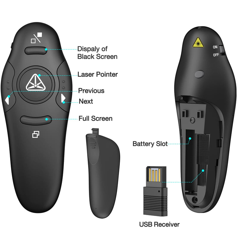 [Australia - AusPower] - Presentation Clicker Wireless Presenter Remote USB Control Powerpoint PPT Clicker, Laser Pointer RF 2.4GHz Presenter Remote Google Slide Advancer Powerpoint Clicker for Computer/Laptop/Mac/Keynote 