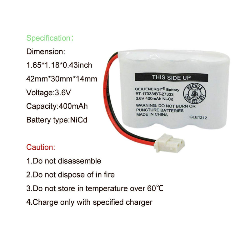 [Australia - AusPower] - Geilienergy BT-17333 BT-27333 Handset Telephone Rechargeable Battery 2/3AA 3.6V NI-CD Cordless Phone Battery Compatible with Vtech BT17333 BT27333 BT-17233 BT17233 BT-163345 CS5121 (Pack of 1) 1PCS BT17333 Battery 