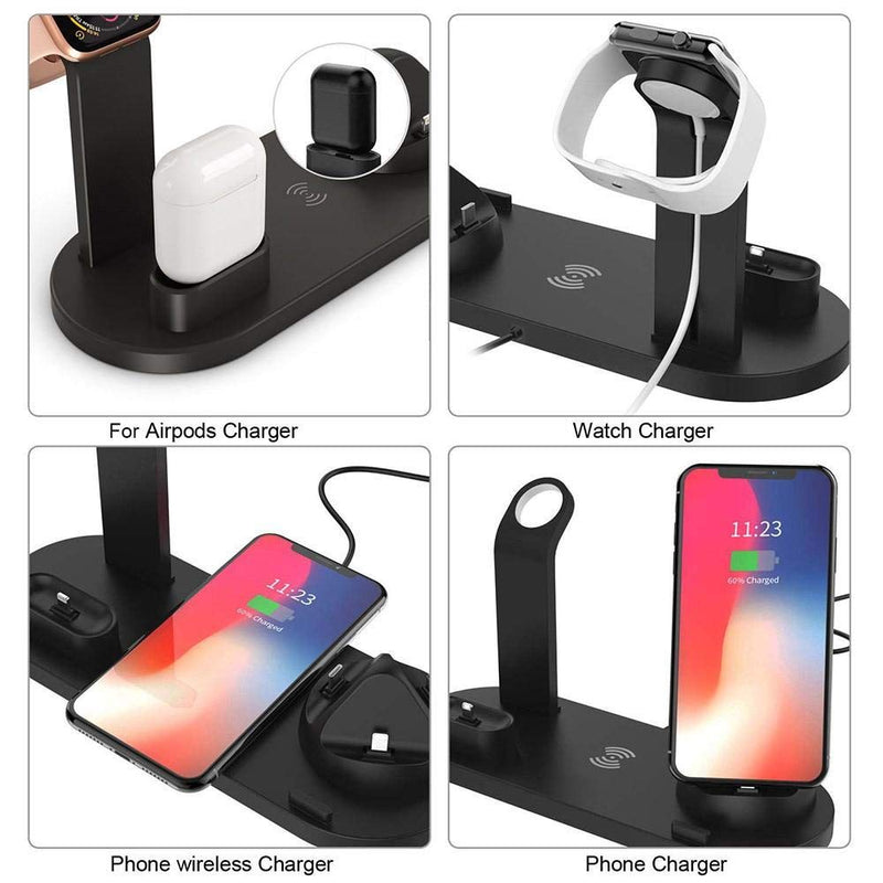 [Australia - AusPower] - Charging Dock Stations - 4-in-1 Wireless Charging Pad, Charging Pad for Multiple Devices Apple Watch, iPhone, Airpods, Samsung Galaxy S20, and other Qi-enabled Devices, Rotating Plug Charge Pad, White 