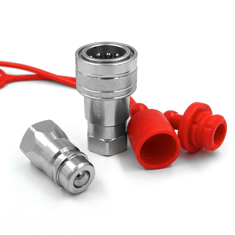 [Australia - AusPower] - 1/2" NPT Thread Ag ISO 5675 Hydraulic Quick Connect Tractor Couplers, Ball Pioneer Style ISO 5675 w/Dust Caps 