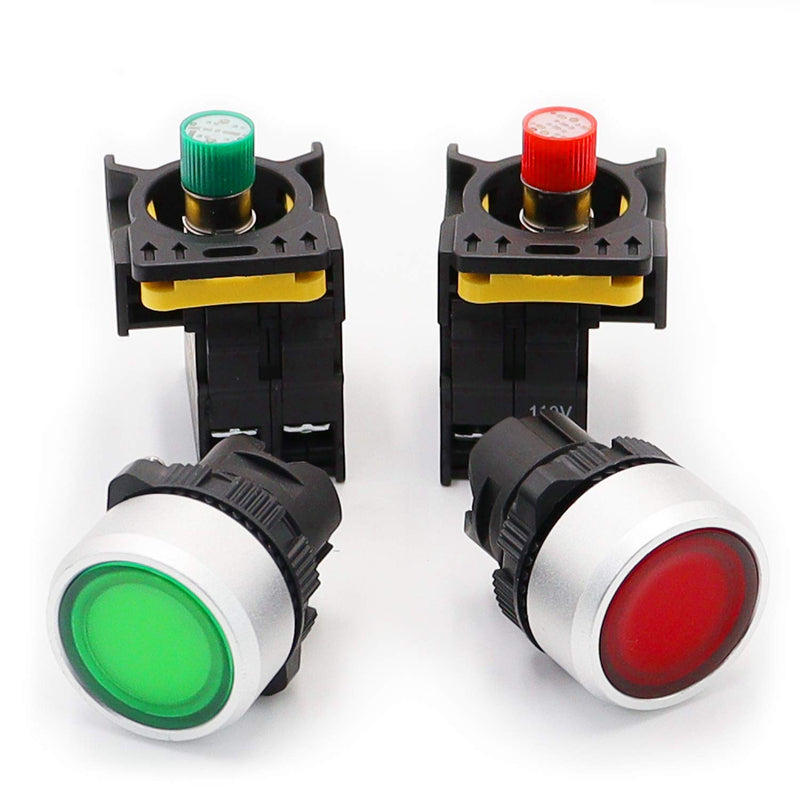 [Australia - AusPower] - mxuteuk 2Pcs Red Green LED Light Voltage 110V-220V 22mm 1NO 1NC Waterproof IP65 SPST Momentary Push Button Switch 10A 600V LA155-A1-11D-RG Red 1NC+Green 1NO 