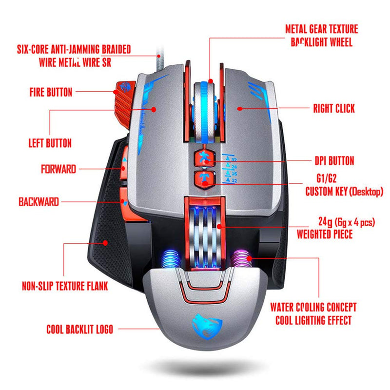 [Australia - AusPower] - Shenligod Gaming Mouse Wired [3200 DPI] [Programmable] [Breathing Light] Ergonomic Game USB Computer Mice RGB Gamer Desktop Laptop PC Gaming Mouse,8 Buttons forWindows PC Gamers Silver 