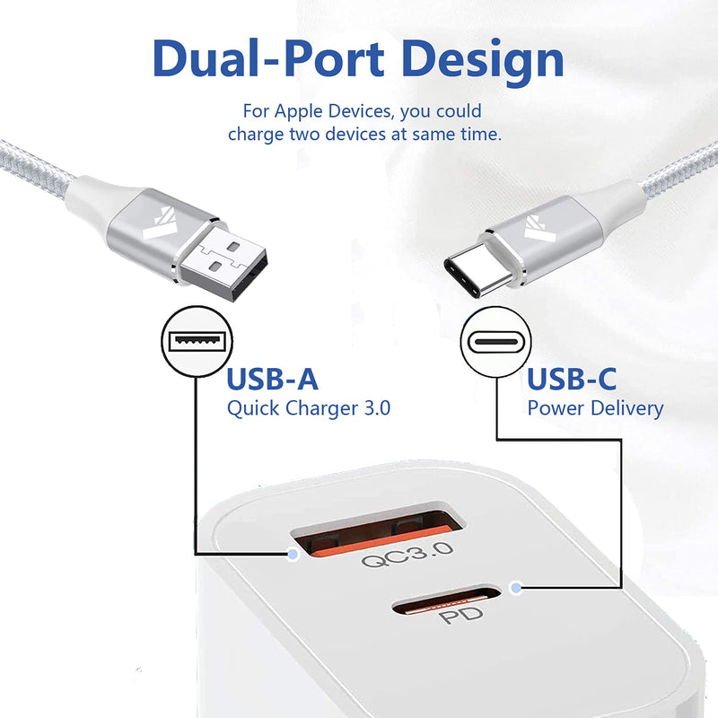 [Australia - AusPower] - iPhone Fast Charger, Aioneus 20W Dual-Port Wall Charger Block with 2Pack 6FT MFi Certified Lightning Cable, PD&QC 3.0 Fast Power Adapter Charging Plug for iPhone 12 11 Pro XR XS X SE 8 7 6 5 and iPad 