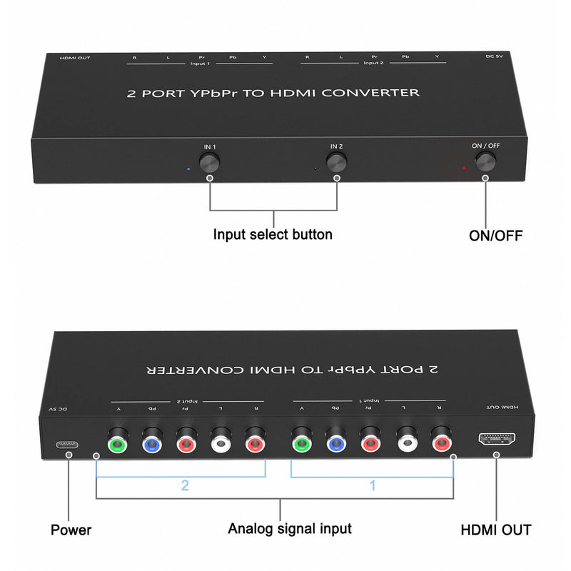 [Australia - AusPower] - RuiPuo 2Port Component to HDMI Converter, YPbPr to HDMI Adapter Supports 1080P/720P Compatible DVD, Blu-ray player, PS2, PS3, Xbox to New HD TV/Monitor or Projector (2Port Component to HDMI Converter) 