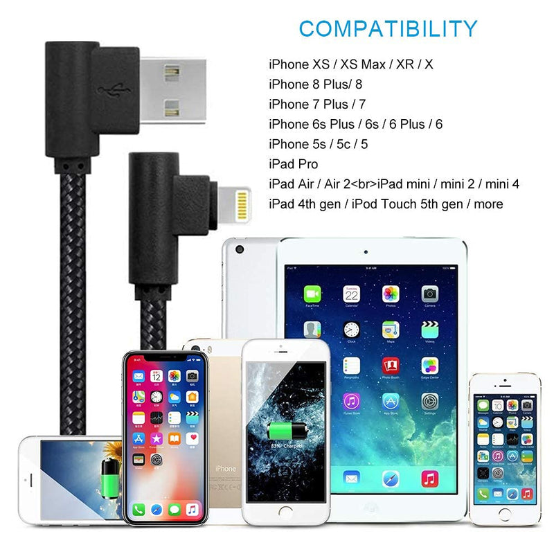 [Australia - AusPower] - Osecet iPhone Charger 1ft MFi Certified 5 Pack Right Angle Lightning Cable 1 Foot 90 Degree Nylon Braided iPhone Charging Cable for iPhone 13 12 11 Pro X XS XR 8 Plus 7 6 5(Black,1 Feet) Black 