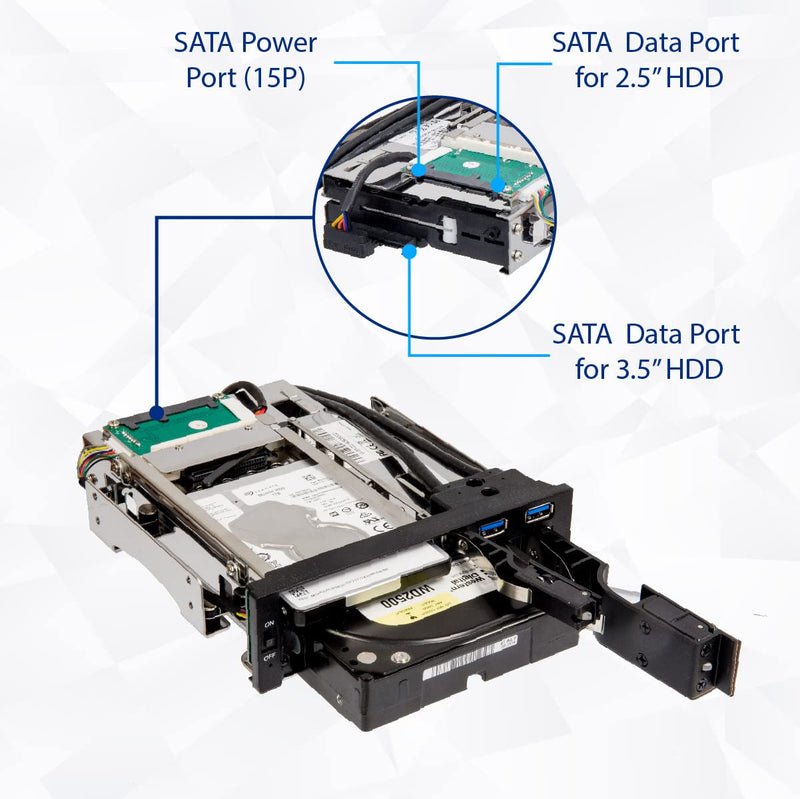[Australia - AusPower] - Syba SY-MRA55006 5.25" Bay Tray Less Mobile Rack for 3.5" and 2.5" Sata III HDD with Extra 2 Port USB 3.0, Black/White 
