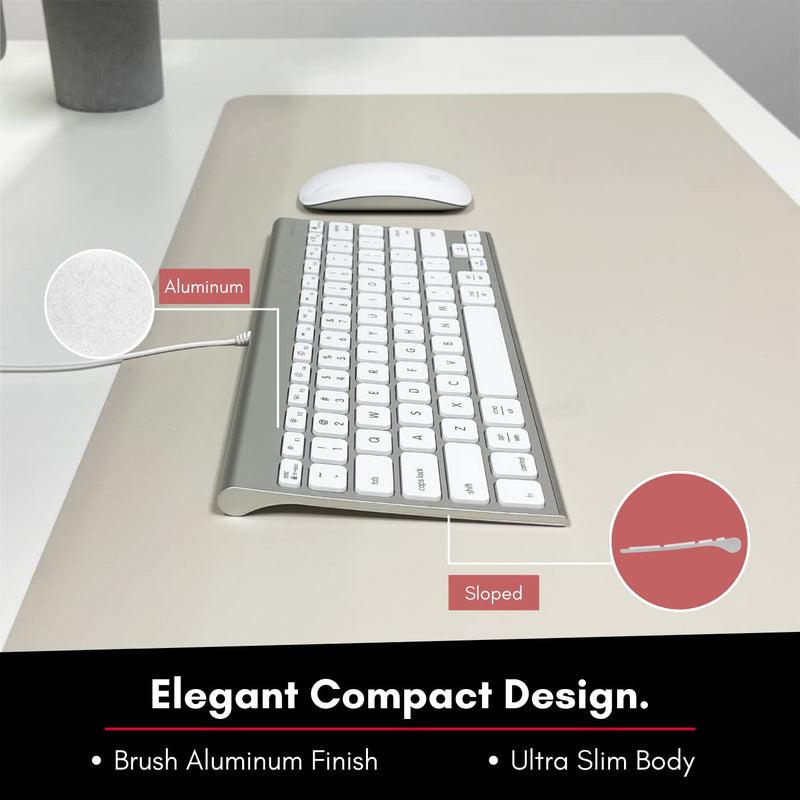[Australia - AusPower] - Macally USB Wired Keyboard for Mac and Windows PC - Space Saving Compatible Small Apple Keyboard - 78 Keys External Mac Keyboard for MacBook Pro/Air, iMac, Desktop Mac Mini - Silver Aluminum 