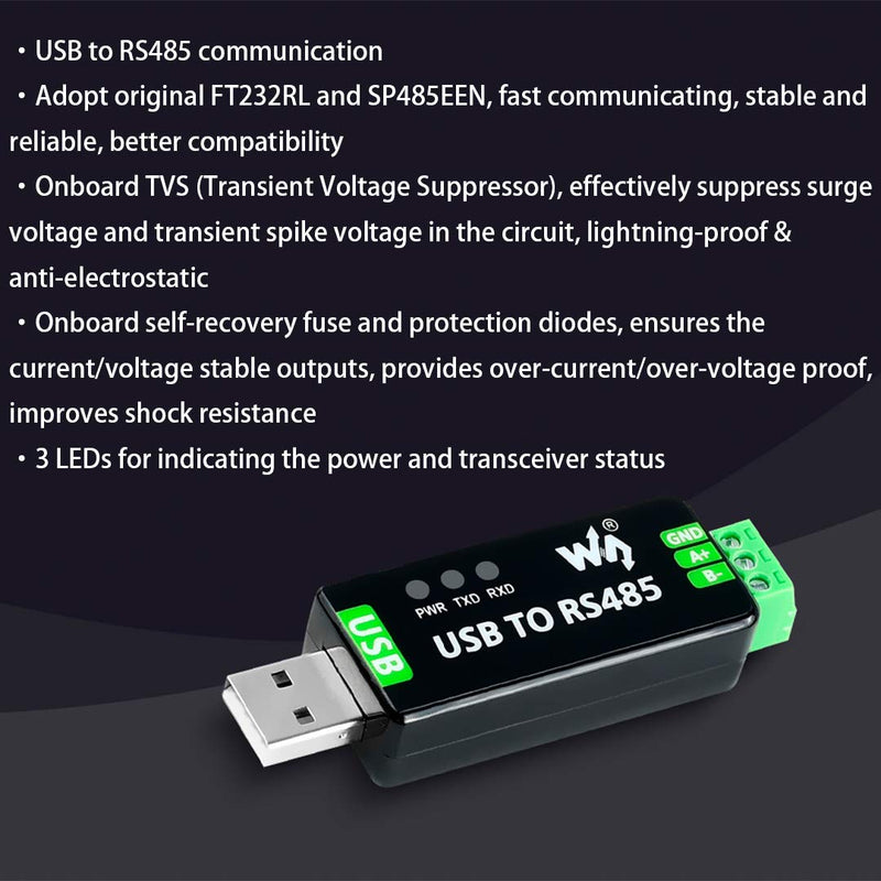 [Australia - AusPower] - Industrial USB to RS485 Converter Adapter Original FT232RL Fast Communication Embedded Protection Circuits Resettable Fuse ESD Protection TVS Diode etc Automatic Transceiving 