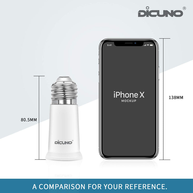 [Australia - AusPower] - DiCUNO E26 Socket Extender, E26 to E26 Standard Medium Base Lamp Bulb Socket Adapter of 5CM/1.97 Inch Extension, Max 200W Light Bulb Extender 2 Pcs 2 Pack 