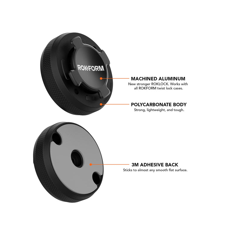 [Australia - AusPower] - Rokform - Universal Phone Case Mount with Twist Lock, Secure Aluminum Car and Truck Dash Phone Holder, Sticks to Any Flat Surface, RokLock Series (Black) 