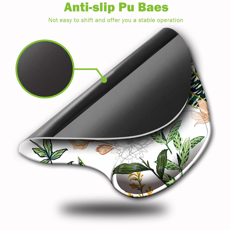 [Australia - AusPower] - Dooke Ergonomic Mouse Pad with Wrist Support, Cute Mouse Pads with Non-Slip PU Base for Home Office Working Studying Easy Typing & Pain Relief Beautiful Floral Creamy White 