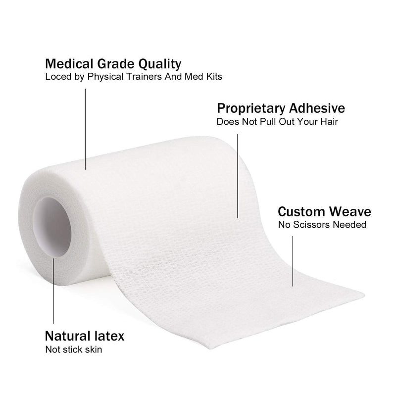 [Australia - AusPower] - TOBWOLF 12PCS Self Adhering Bandage, 4"x5yd / 10cmx4.5m Cohesive Elastic Bandage Wrap Gauze Roll, Breathable Sports Tape, Medical Vet Wrap for Wrist Ankle Knee Leg Sprains Swelling - White Pure White 4x180 Inch (Pack of 12) 
