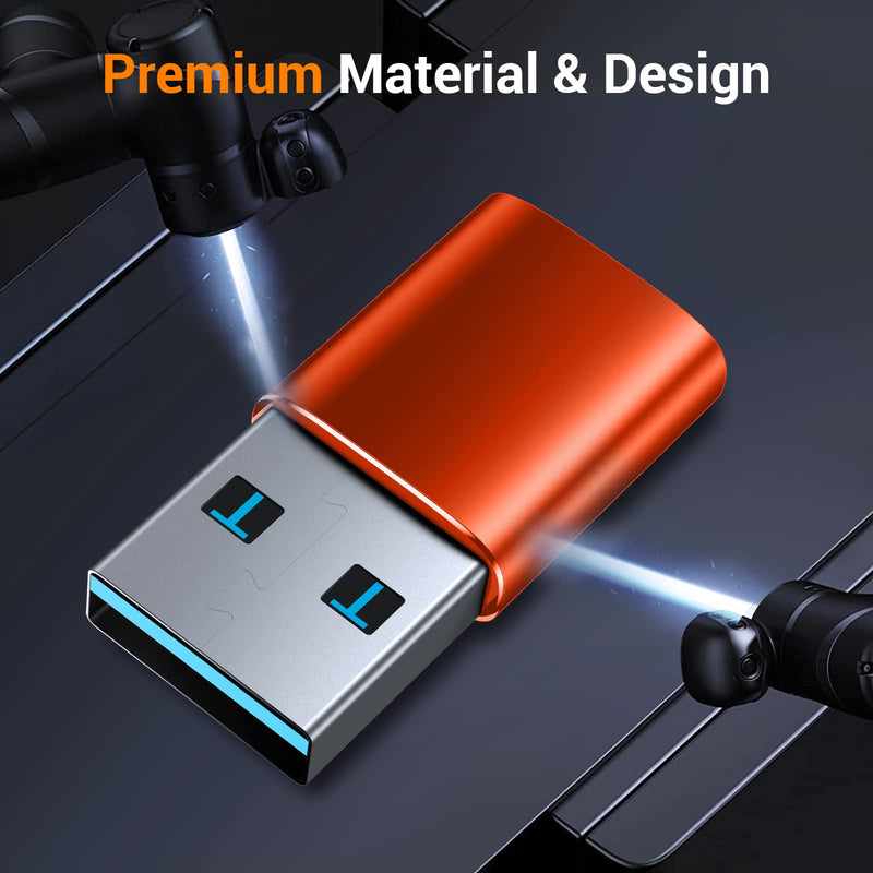 [Australia - AusPower] - [4 Pack]USB C to USB Adapter,【2*USB-C to USB-A】&【2*USB-A to USB-C】Female Adapter SuperSpeed Data Transfer & Fast Charging - Compatible with Laptop, PC, Charger, Power Bank, usb c to usb adapter-Orange 4 Pack Orange 