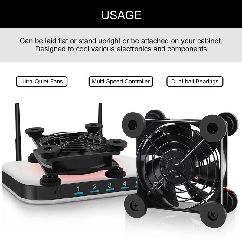 [Australia - AusPower] - NewHail 2PCS 80mm Mini USB Fan Computer Fan Multi-Speed Control, Reduction Heat for Router, Game Console,Xbox, TV Box, Recipient, Modem, DVR, Playstation, AV-Cabin 