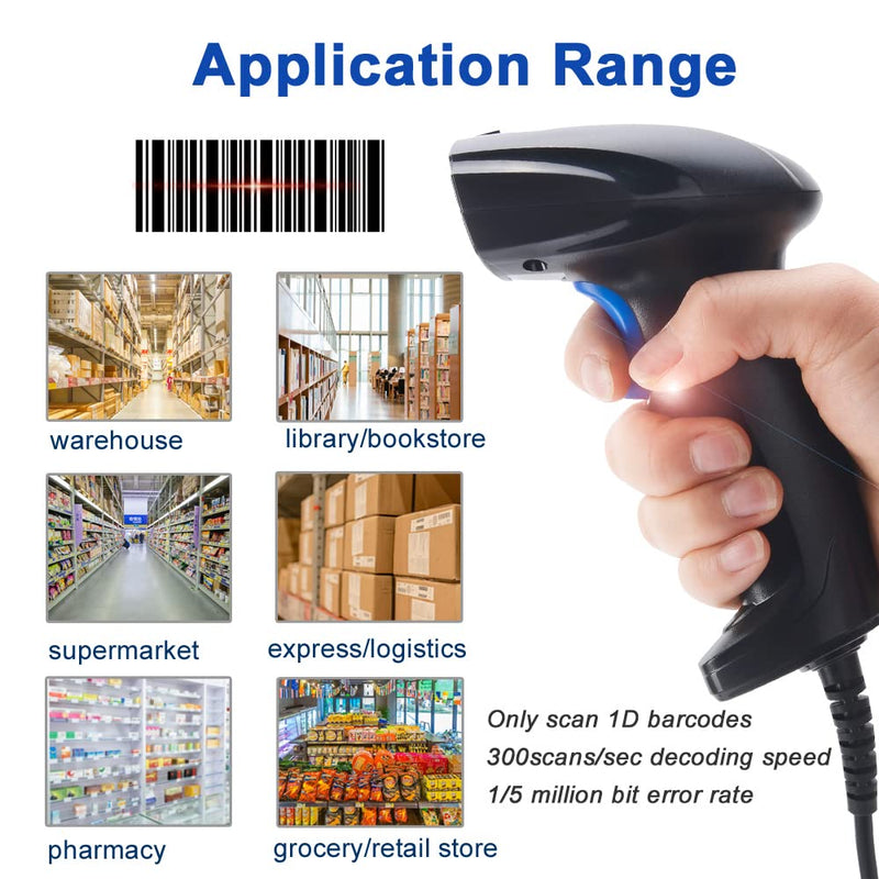 [Australia - AusPower] - ADXZZ 1D USB Barcode Scanner Handheld Laser Bar Code Scanner Wired with Cable for Computers Laptop Quick Scanning Label UPC EAN Linear Bar Code Reader for Library Book Warehouse Retail Stores 