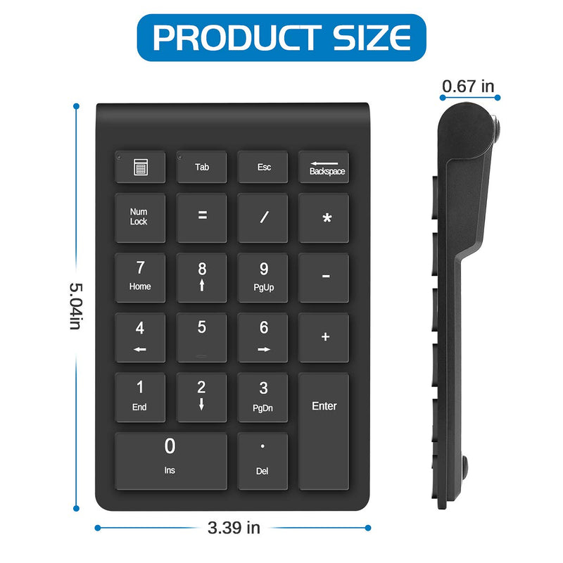 [Australia - AusPower] - Wireless Number Pads, Numeric Keypad Numpad 22 Keys Portable 2.4 GHz Financial Accounting Number Keyboard Extensions 10 Key for Laptop, PC, Desktop, Surface Pro, Notebook Black 