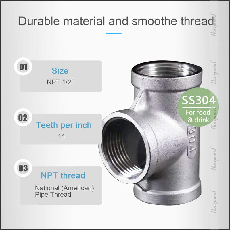 [Australia - AusPower] - Horiznext NPT1/2 female thread stainless steel pipe t fitting,3 way 3/4 inch I.D. thread tee metal cast coupler 
