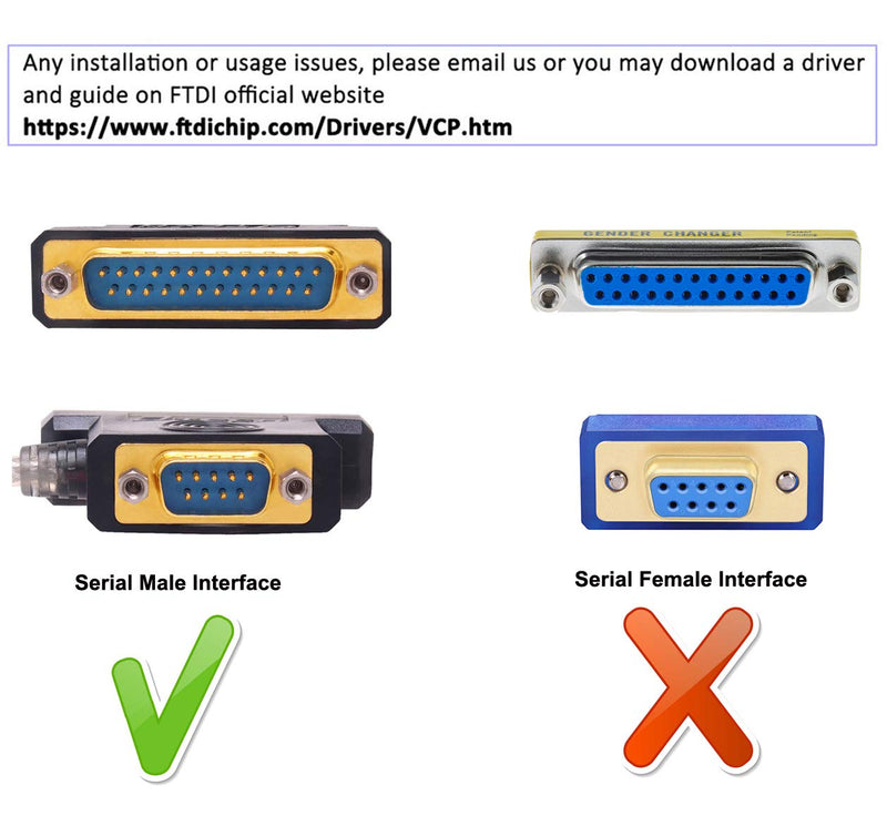 [Australia - AusPower] - USB to Serial Adapter, DTECH DB25 DB9 RS232 to USB Cable 4 Feet with FTDI Chip Supports Windows 11 10 8 7 and Mac 