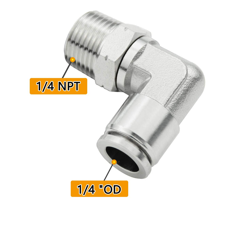 [Australia - AusPower] - Beduan Push to Connect Fitting Elbow, 1/4" Tube OD x 1/4" NPT Male 90 Degree Elbow Adapter 304 Stainless Steel Air Union Fitting 1/4"Tube OD-1/4"NPT 