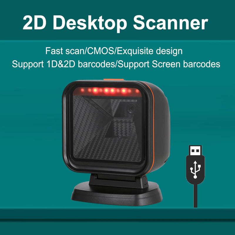 [Australia - AusPower] - 1D 2D QR Desktop Barcode Scanner, Omnidirectional Hands-Free Automatic USB Wired Barcode Scanner for pos System, Super Wide Scan Window Scanner Work with for POS PC Supermarket Bookstore Retail Mall 