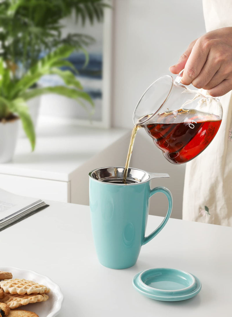 [Australia - AusPower] - Sweese 201.102 Porcelain Tea Mug with Infuser and Lid, 15 OZ, Turquoise 