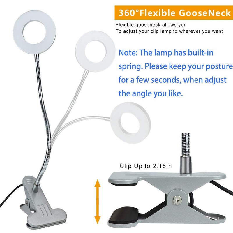 [Australia - AusPower] - DLLT Dimmable Clip on Reading Light, 48 LED USB Bed Night Lights with 3 Colors, 15 Brightness Level Book Light Flexible Clamp for Makeup Mirror, Desk, Bedside, Headboard, Piano, Computer Light(Silver) Silver 