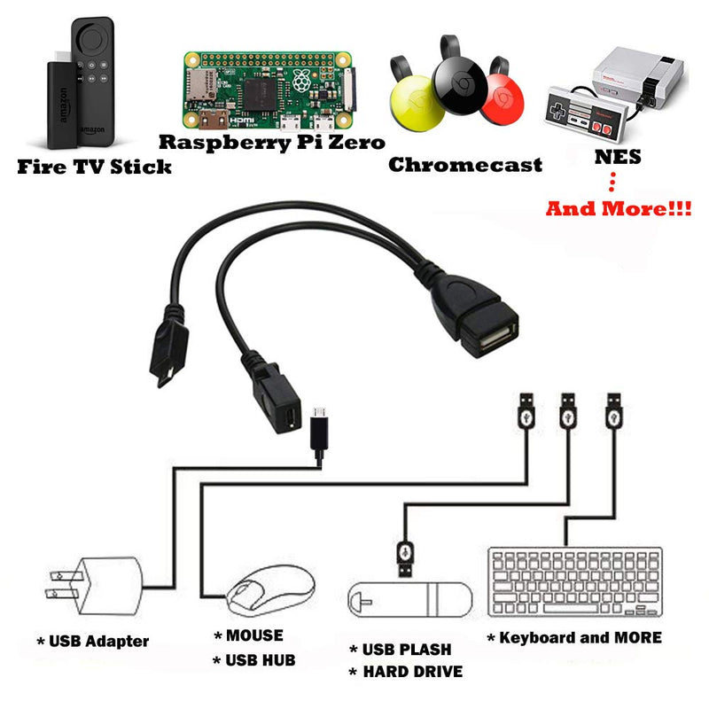 [Australia - AusPower] - AuviPal 2-in-1 Micro USB to USB Adapter (OTG Cable + Power Cable) for Fire Stick, Playstation Classic and More - 2 Pack 1 USB Port 