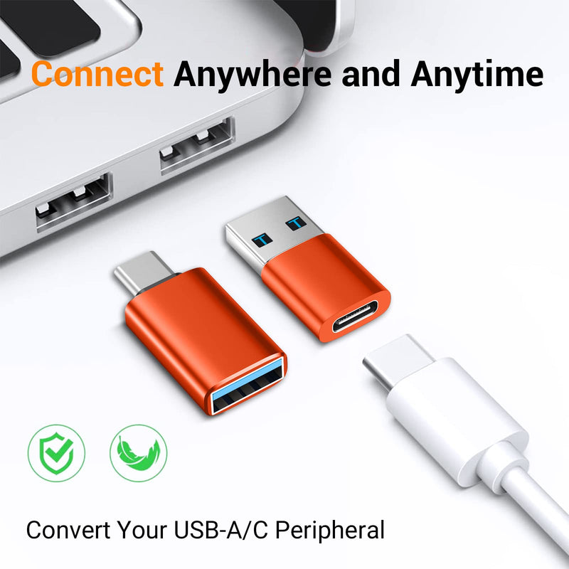 [Australia - AusPower] - [4 Pack]USB C to USB Adapter,【2*USB-C to USB-A】&【2*USB-A to USB-C】Female Adapter SuperSpeed Data Transfer & Fast Charging - Compatible with Laptop, PC, Charger, Power Bank, usb c to usb adapter-Orange 4 Pack Orange 