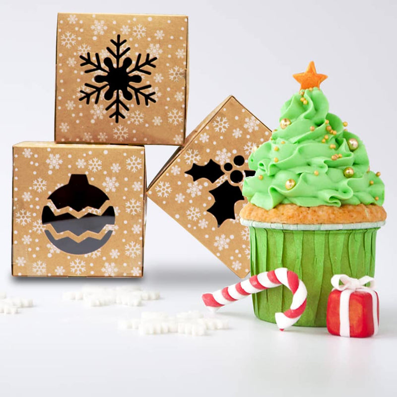 [Australia - AusPower] - VEYLIN 24Pack Christmas Bakery Boxes, Kraft Window Cookie Boxes for Xmas Gifts Cake Cupcake 
