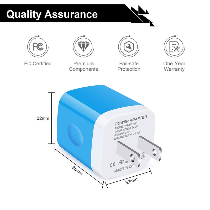 [Australia - AusPower] - USB Plug in Wall Charger, Charger Box for iPhone, USB Block, NonoUV 4-Pack Single Port Charger Plug Power Adapter for iPhone 12 11 Pro Max SE XR XS X 8 7 6 6s Plus, Android, Samsung, LG, Moto, Kindle Blue, Green, Purple, Rose 