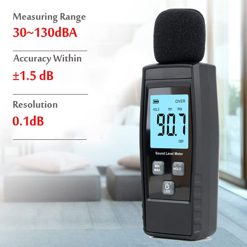 [Australia - AusPower] - Hand-Held Sound Level Meter,V-Resourcing 30~130 dB Decibel Noise Measurement Tester with Backlight Digital LCD Display for Indoor/Outdoor Uses [Max/Min/Hold Function] Black 