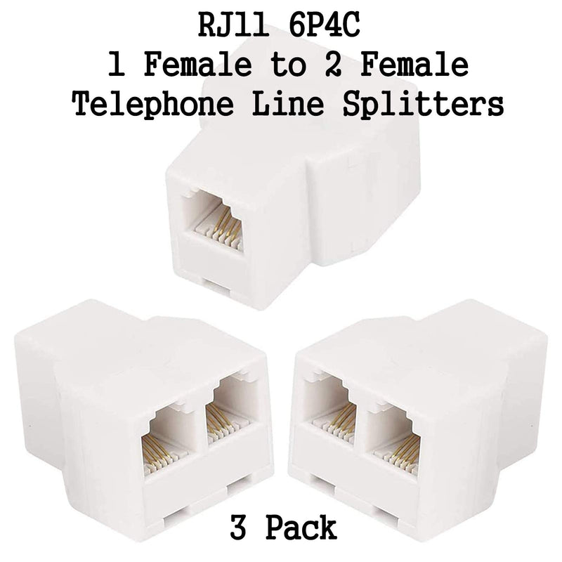 [Australia - AusPower] - 3Female Telephone Splitter Adapter Cable,Telephone Landline Cable Connector and Separator (RJ11 6P4C-3 Pack) RJ11 6P4C-3 Pack 