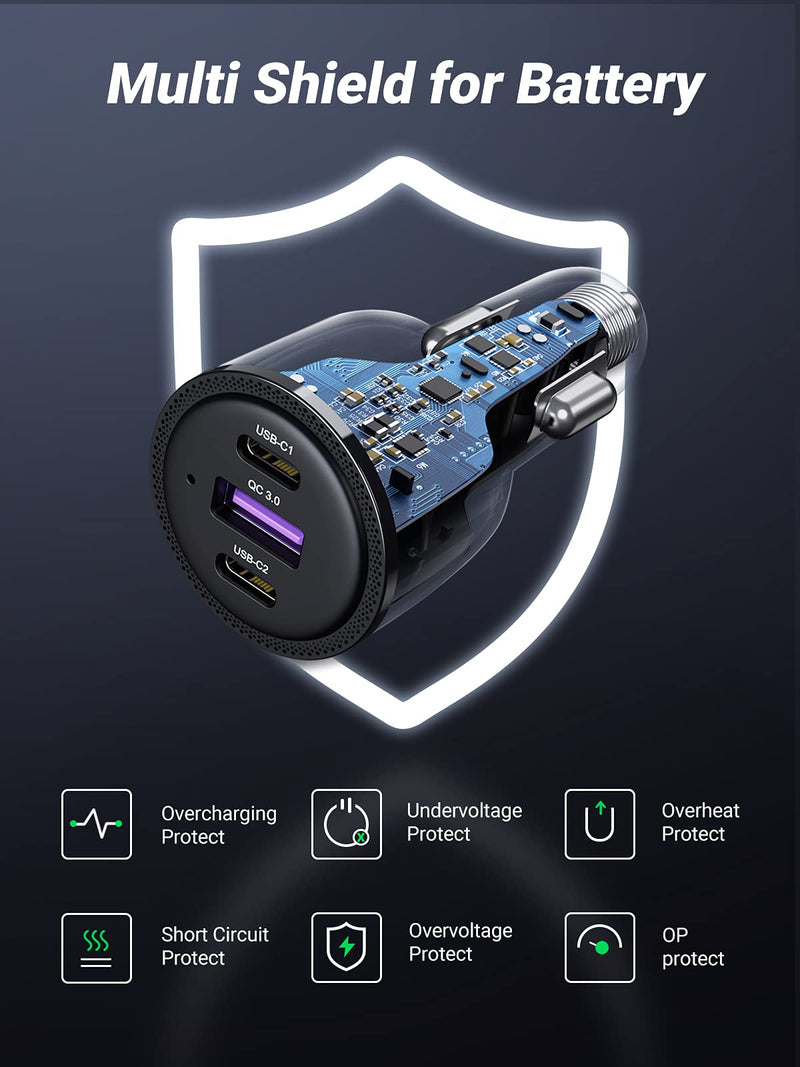 [Australia - AusPower] - UGREEN USB C Car Charger Fast Charging 69W - Type C Car Phone Charger PD 60W/20W, Car Charger Adapter SCP 22.5W QC 18W Comaptible with iPhone 13/12/11/iPad/MackBook, Pixel 5/4a, Galaxy S21/S20 