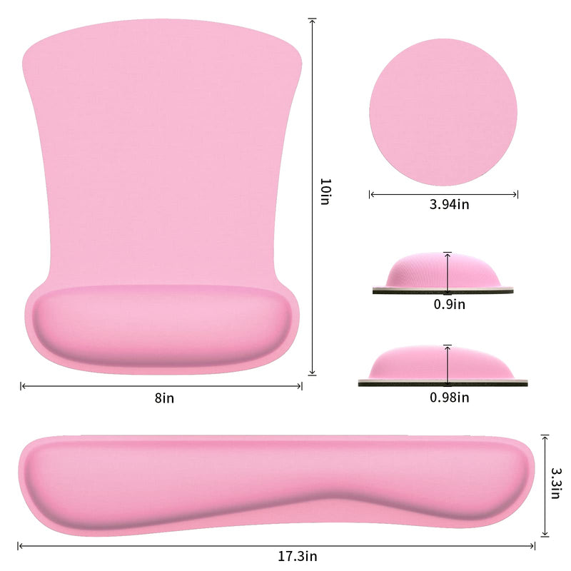 [Australia - AusPower] - Ergonomic Mouse Pad Wrist Support & Keyboard Set Memory Foam Non-Slip Rubber Base Cute Mouse Mat Coaster Home,Computer,Office for Pain Relief and Easy Typing - Pink 