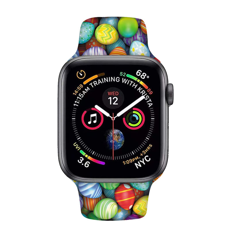 [Australia - AusPower] - Easter Watch Bands Compatible With Apple Watch 38mm 40mm 41mm 42mm 44mm 45mm Women Men Adjustable Fadeless Easter Eggs Soft Silicone Strap Replacement for Watch Series7/6/5/4/3/2/1 Easter eggs-8 38mm/40mm/41mm 