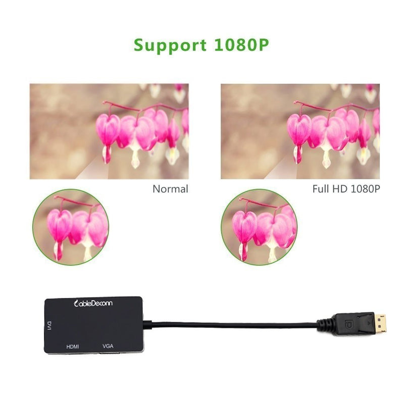 [Australia - AusPower] - CABLEDECONN Multi-Function Displayport Dp to HDMI/DVI/VGA Male to Female 3-in-1 Adapter Converter Cable DisplayPort to HDMI VGA DVI 