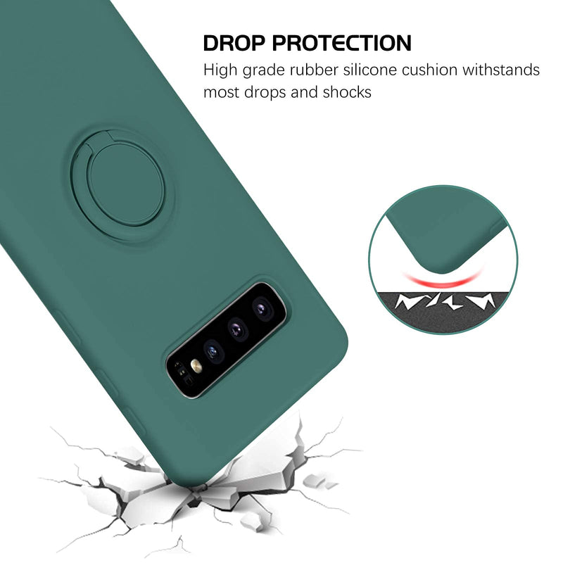 [Australia - AusPower] - DOMAVER Samsung Galaxy S10 Case 360° Ring Holder Kickstand (Support Car Mount) Silicone Soft Rubber Microfiber Lining Cushion Protective Cover for Samsung S10-6.1 inch, Midnight Green 