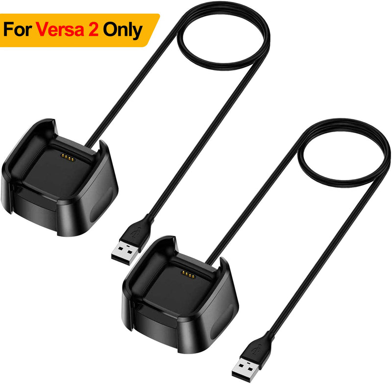 [Australia - AusPower] - QIBOX Charger Compatible with Fitbit Versa 2 (Not for Versa/Versa Lite), 2-Pack Replacement USB Charging Cable Dock Stand for Versa 2 Health & Fitness Smartwatch, 3Ft Sturdy Power Cord 
