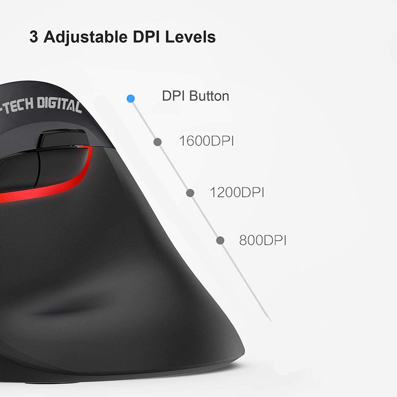 [Australia - AusPower] - J-Tech Digital Wireless Ergonomic Vertical Mouse for Small Hands with USB Nano Transceiver, AA Battery, 3 DPI, Compatible with Mac and PC, Black [V628M-2.4G] Right-handed Black 