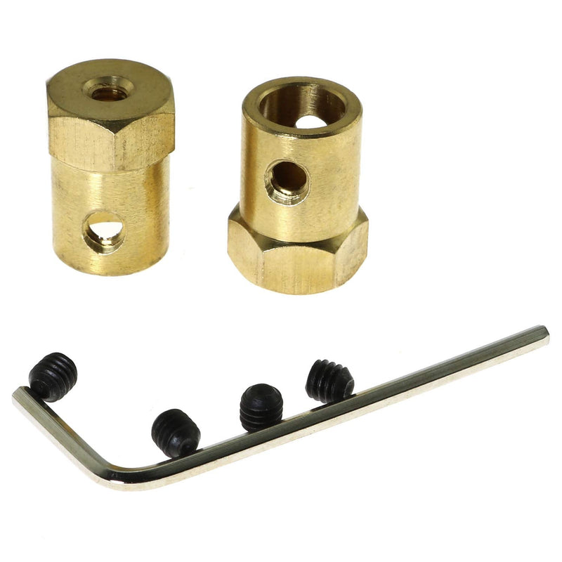 [Australia - AusPower] - RuiLing 2pcs 8mm Hex Brass Shaft Coupling with 1pcs M4 Mini Hex Wrench and 4pcs M4 Fastening Screw Metal Axis Bearing Fittings DIY Model Accessory Shaft Hexagonal Coupler Motor Connector 