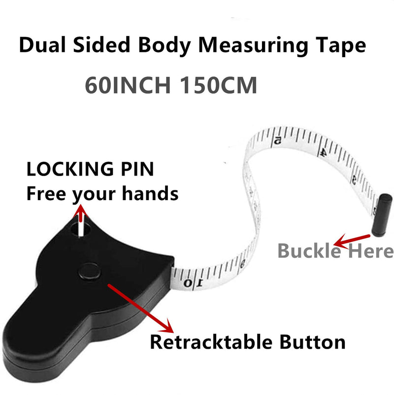 [Australia - AusPower] - Automatic Telescopic Tape Measure,Body Measuring Tape 60 inch(150cm),Lock Pin & Push Button Retract,Self-Tightening Body Measure,Retractable Accurate Waist Measuring Tape (1PC Black) 1PC Black 