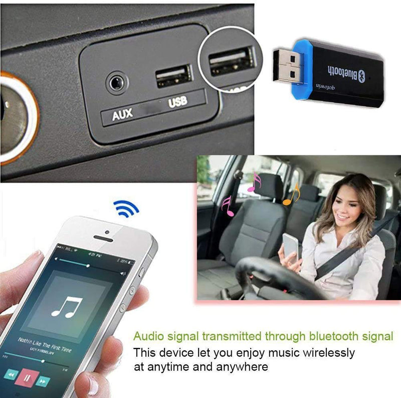 [Australia - AusPower] - QOFOWIN USB Bluetooth Receiver Adapter,Wireless Audio Adapter Car Kit Music Receiver for Home Stereo/Car Stereo Sound System Speakers with 3.5mm Cable (Aux in) (Yet-M1) 