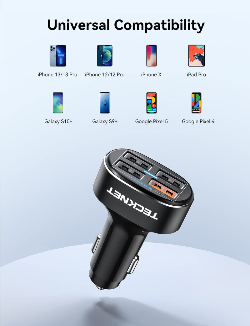 [Australia - AusPower] - TECKNET USB Car Charger 54W 4-Port USB Car Charger Adapter QC 3.0 Port Compatible with iPhone 13 12 11 Pro Max X XR XS 8 Samsung Galaxy Note 20/10 S21/20/10 Google Pixel Black 